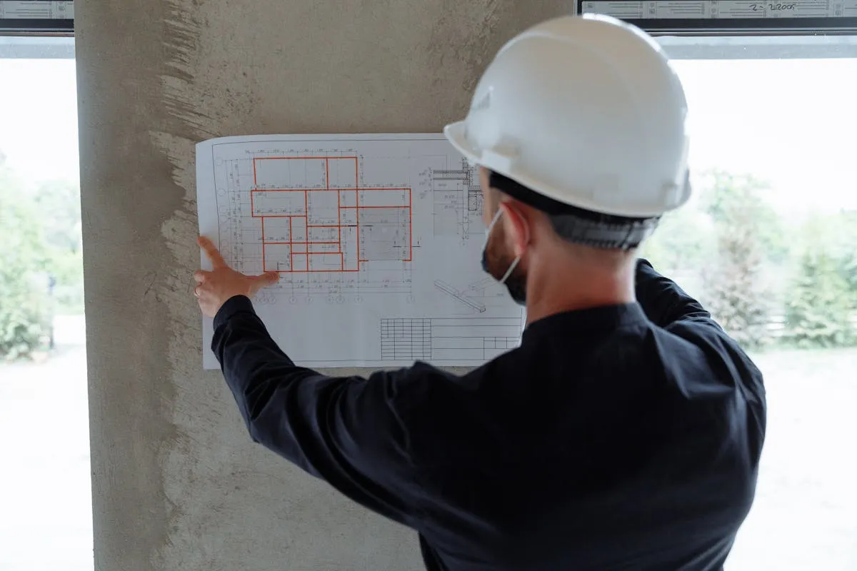 Site manager reviewing project costs on tablet at UK construction site