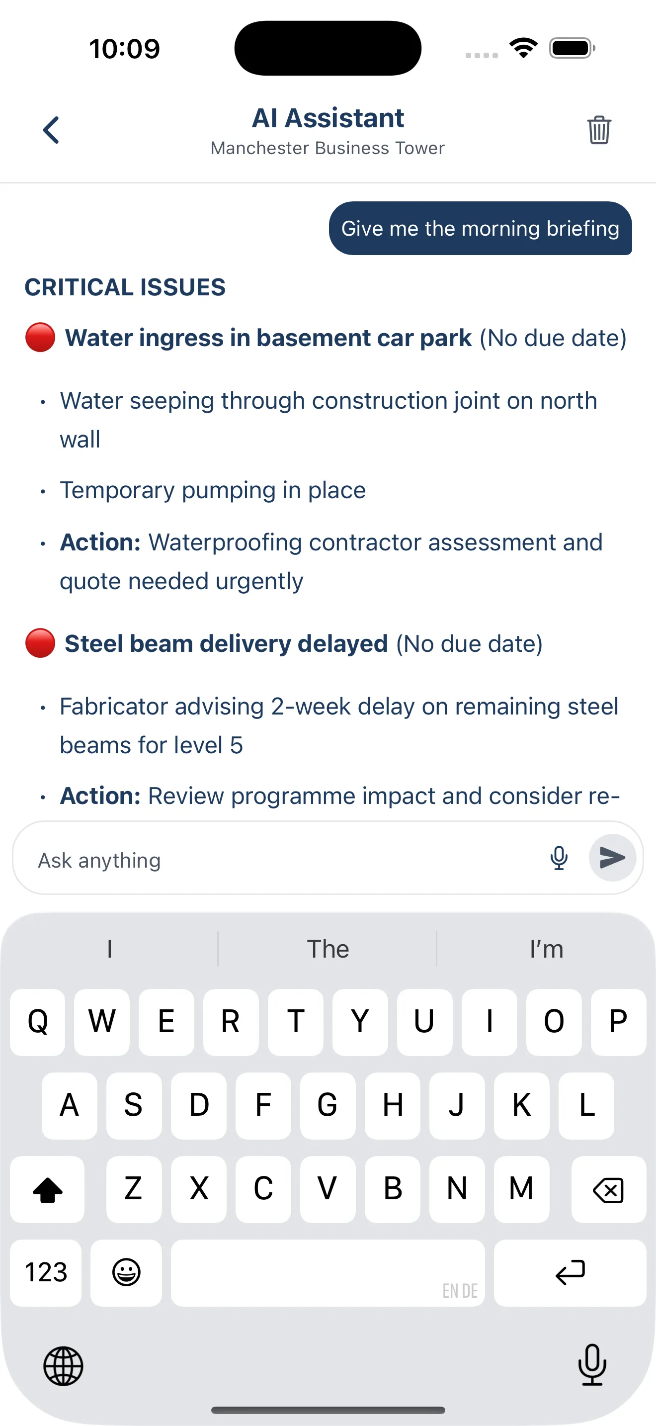 BuildersAI AI assistant answering site questions